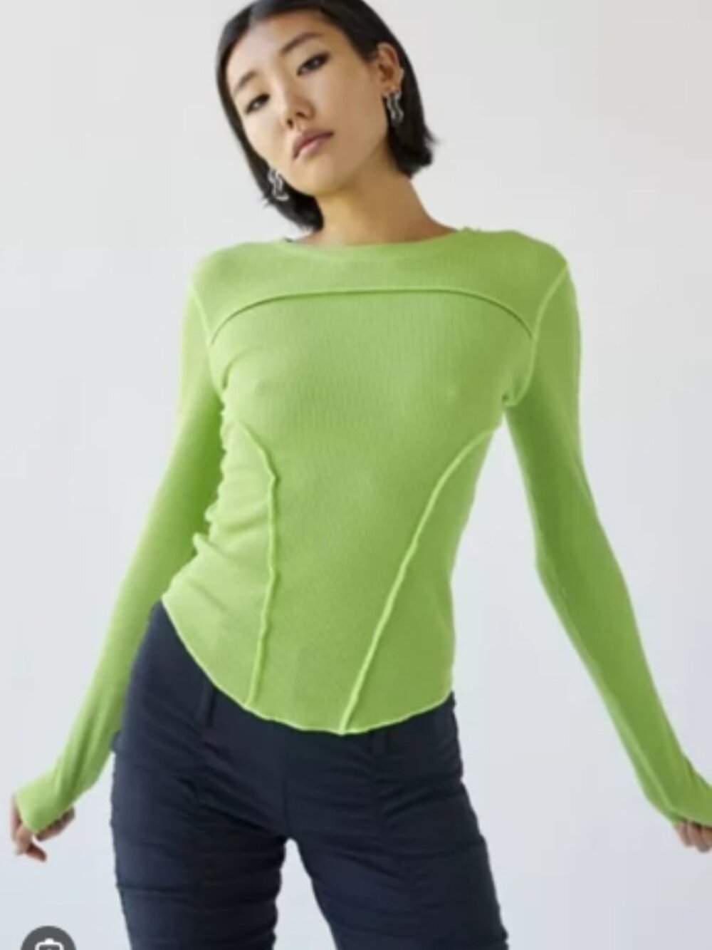 Like New! Urban Outfitters Emme Thermal Seamed Top In Green in Size S